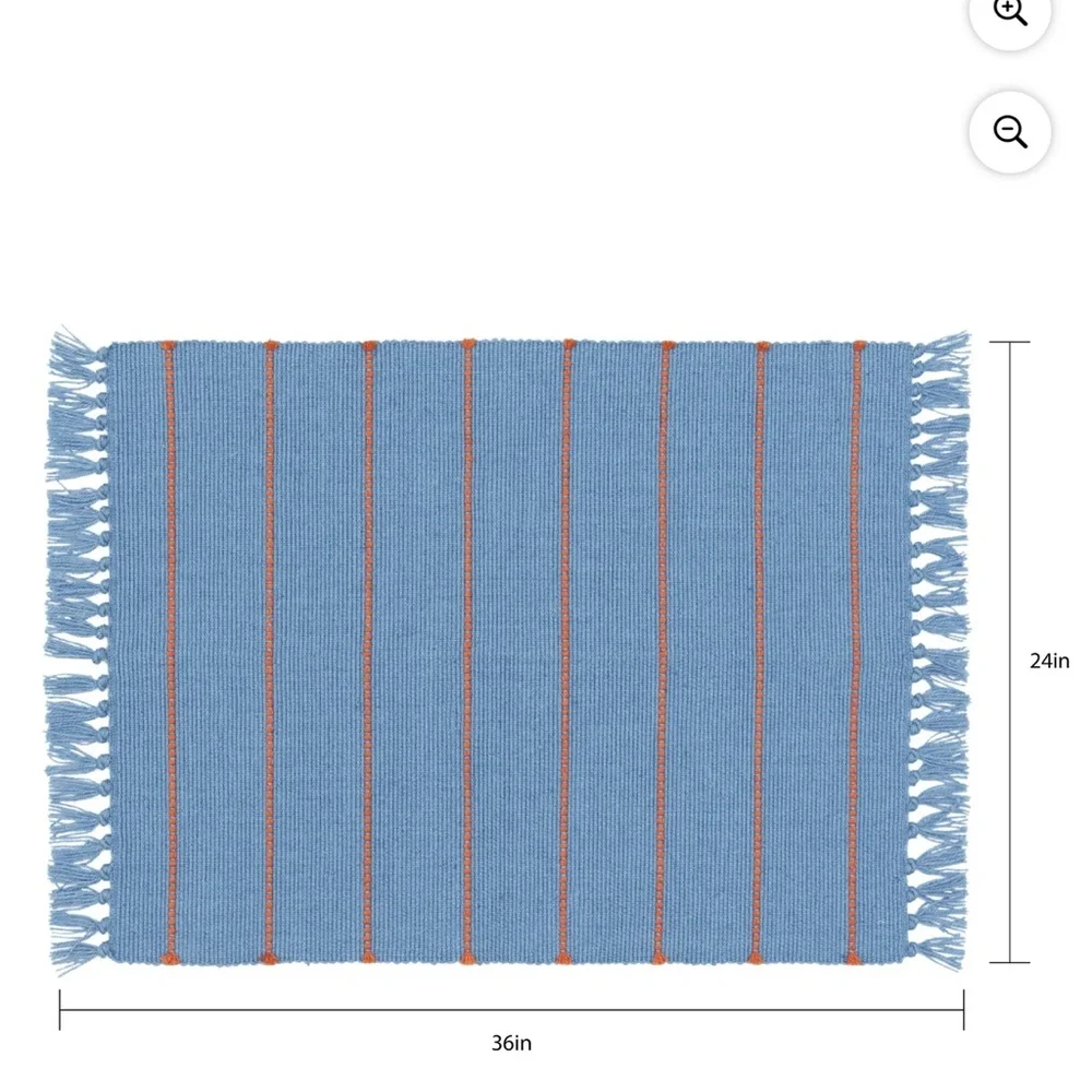 Blue and Orange Striped Fringe Rug